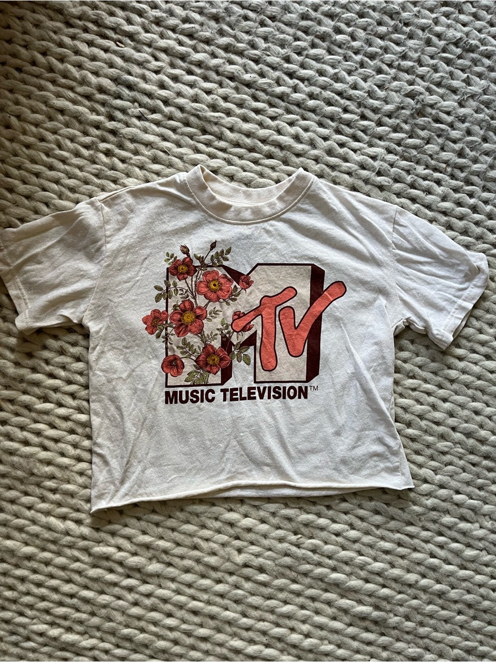 MTV Cream Tee with Black Logo Print